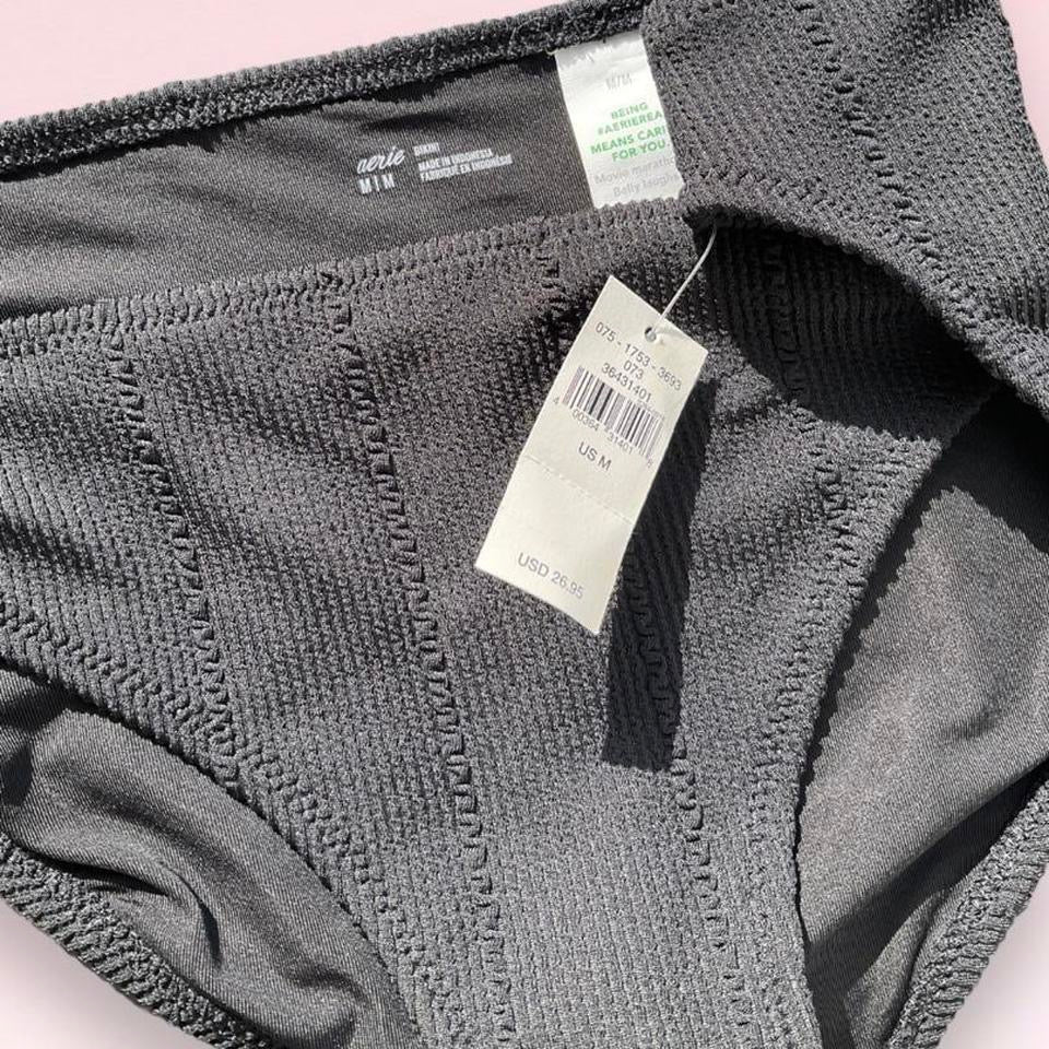 Aerie Black Ribbed Bikini Bottom