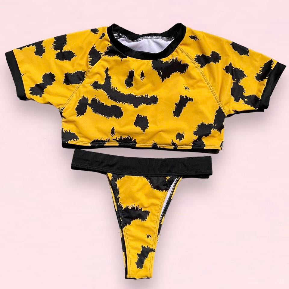 Black and Yellow Tankini Set